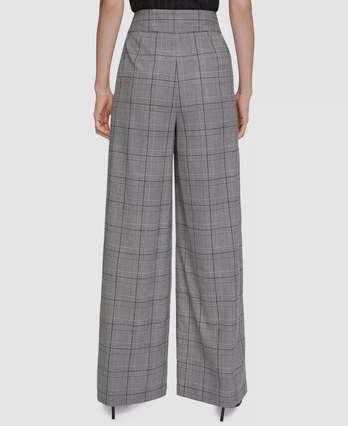 Calvin Klein Women's Gray Black Glenn Plaid Wide-Leg Pants Calvin Klein Women's Gray Black Glenn Plaid Wide-Leg Pants