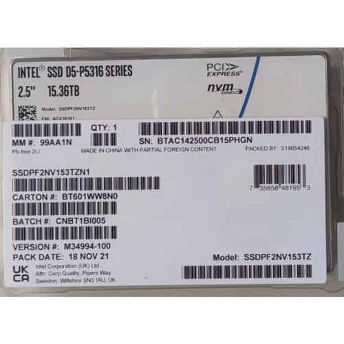Intel D5-P5316 Serie 15,36 TB PCIe 4.0 NVME U.2 2,5" SSDPF2NV153TZN1 NEU - Bild 1 von 1