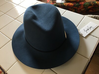 Janessa Leone Wool Felt Hat Medium Blue w/Leather & Silver  display picture 1