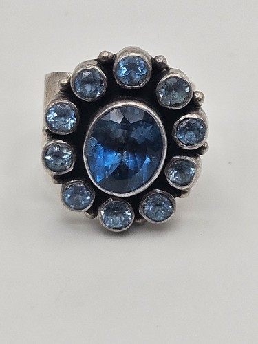 Vintage Sharon Sandoval Sterling  Blue Topaz Gemstone Ring Size 8  Adjustable 