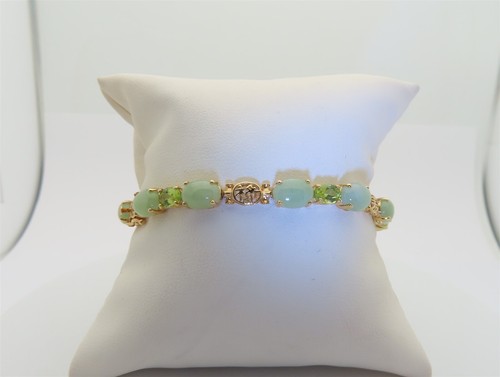 14k Jade Bracelet Womens Solid Gold Peridot Chinese Vintage August Size 7.5 B148 - Picture 9 of 10