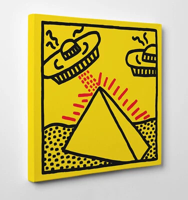 SHOPART 👽 Quadro Vernice Pennellate Haring UFO Stampa su Tela Canvas in Cotone 🖌