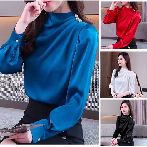 New Half High Collar Blouse Spring Autumn  All-match Women Clothing Button Shirt - 第 1 张/共 15 张