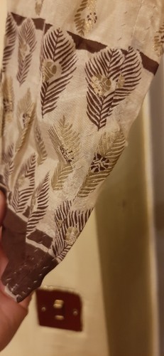 Early 19th Century Gown Dress Pure Silk Brown Reproduction 36" Bust Leaf Pattern - Picture 6 of 14