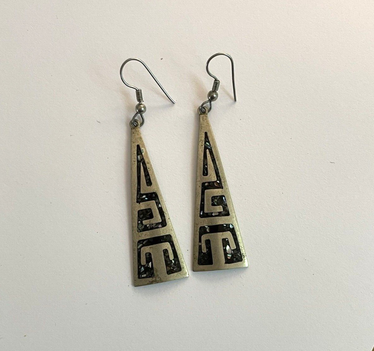 Sterling Silver & Abalone Shell Dangling Earrings… - image 1