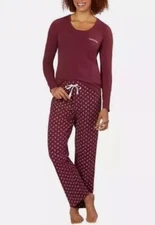 NWT CALVIN KLEIN 1518347 RED LONG SLEEVE CREW NECK & PANT PAJAMA SET SZ S #G958