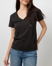 Rails The Cara V-Neck Black Star Burnout Soft Short Sleeve T-Shirt Size M