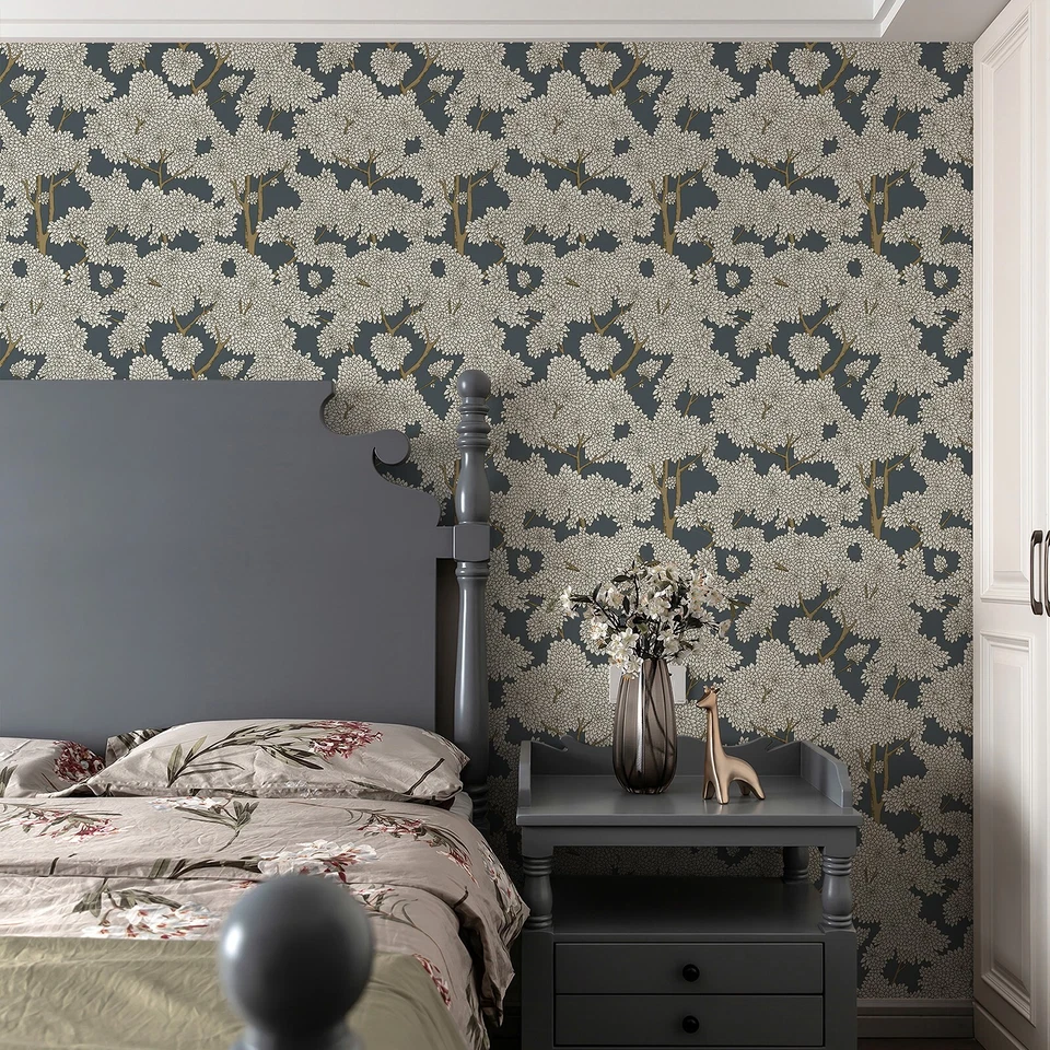 Papel pintado Jiffdiff Prosperity hojas grises y azules estilo nórdico pegatina pelable Foto 2 de 4