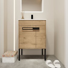 24 Inch Freestanding/Floating Wooden Bathroom Vanity Cabinet With Ceramic Sink