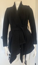 All Saints Spitalfields Gigi Wool Coat Jacket Assymetrical Belt Black UK 8/ US 4