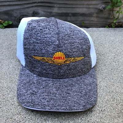 SHELL GASOLINE Petroleum Trucker Hat Men's Aeroshell Logo Grey Adjustable Cap