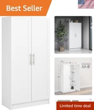 Chic 65” White Pantry Cabinet with Double Panel Doors and Ample Storage Space