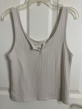 American Eagle White Ribbed Cropped Tank Top Size Medium Vacation Beach