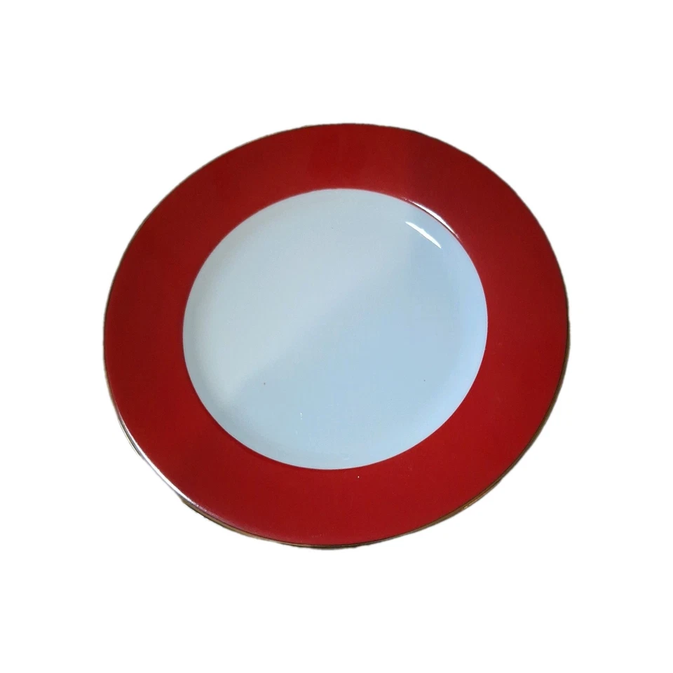 lot of 6 Crate and Barrel Red Band Salad Plate Gold Trim set of 6 - Image 3 of 4