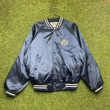 Vintage Kroger Satin Jacket Mens Large Blue Full Zip Up USA Made Varsity 90s