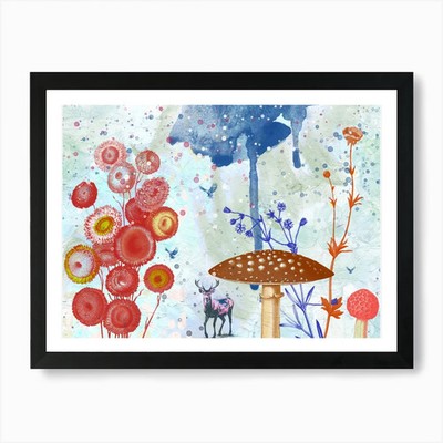 Verzauberter Wald mit Pilzen und gerahmtem Wandbild Poster Leinwanddruck Bild
