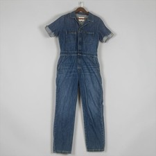 Lee Union-Alls BLUE DEMIM COVERALLS Women M Jumpsuit Retro Zip Work Short Sleeve