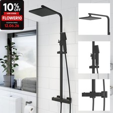 Bathroom Thermostatic Mixer Shower Set Square Black Twin Head Exposed Valve