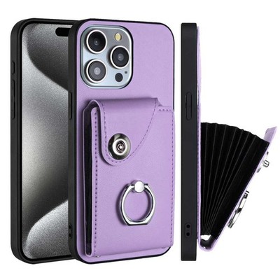 For Various Phone 7 Cards Pocket Leather Wallet Case Ring Holder Cover Bracket