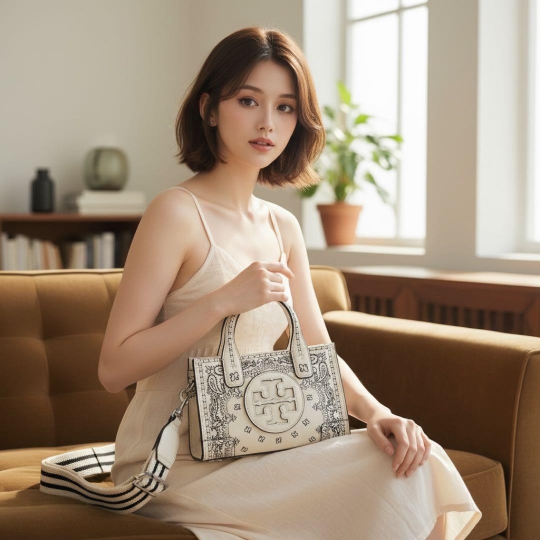 Tory Burch Ella Paisley Mini Tote Bag 2-Way Women's Used Authentic thumbnail 5