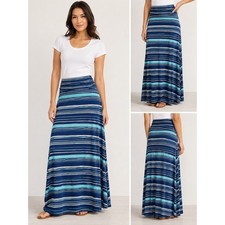 Merona Maxi Skirt Womens Medium Blue Striped ...