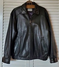 Men's Black Genuine Leather Jacket Bomber Style Sz Large EXCELLENT Cond Hathaway