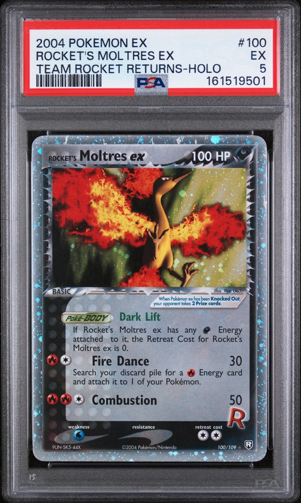 2004 POKEMON EX TEAM ROCKET RETURNS #100 ROCKET'S MOLTRES EX-HOLO PSA 5 Clean!