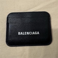 Balenciaga Black Men's Logo Card Holder Wallet Solid Pattern Stylish Logo Theme