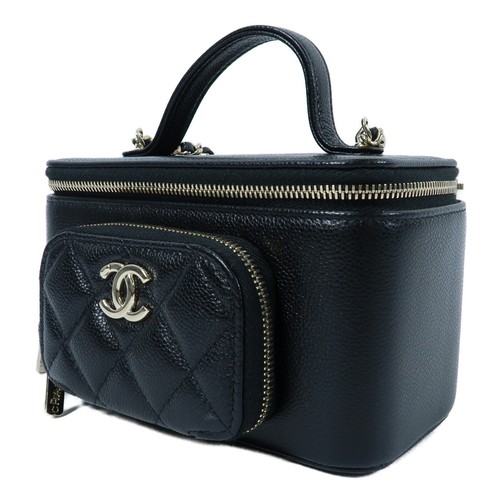 CHANEL CC GHW Vanity Case 2 Way Shoulder Bag Calfskin Leather Black - Picture 3 of 15