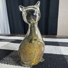 Vintage Italian Murano Art Glass Black Gold Copper Flecked Cat 6” Figurine MCM