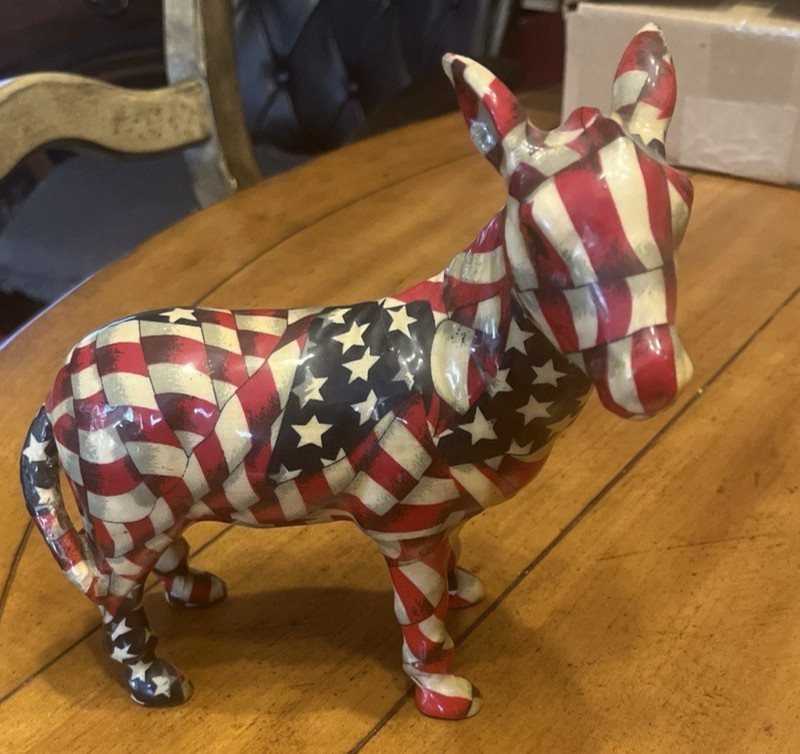 Vintage Democratic Patriotic American Flag Donkey Figurine Glossy Red White Blue