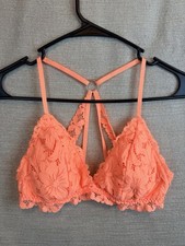 Aerie Wireless Lace Eyelet Triangle Strappy Orange Bralette Size M