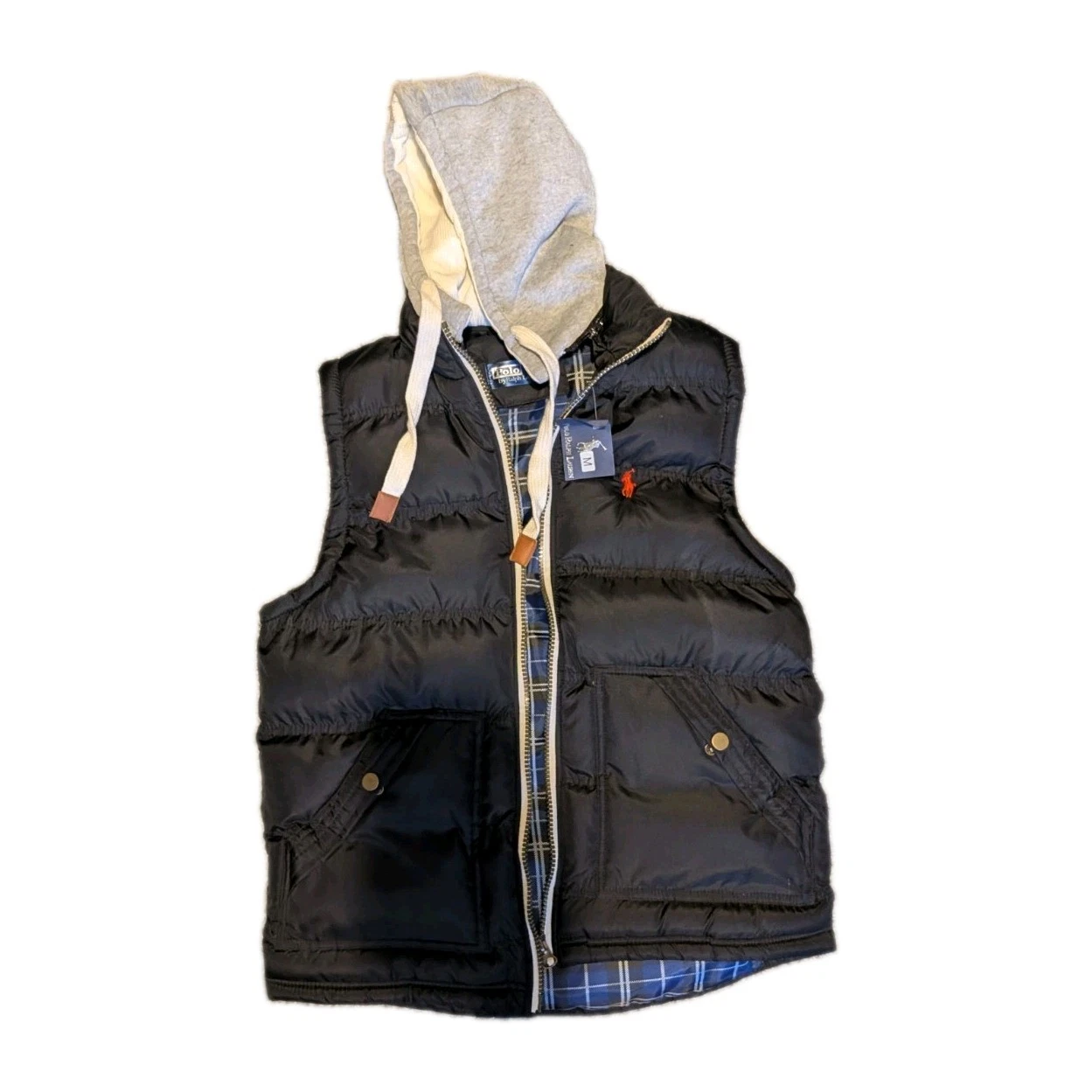 Ralph Mens Black Puffer Jacket with detachable hood Size M With Label