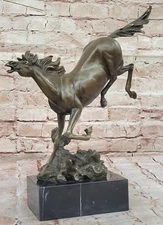 Original Milo Art Deco Wild Horse Bronze Sculpture Hot Cast Marble Base Statue