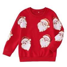 Girls Boys Christmas Sweatshirts Sequin Santa Claus Pullover Cute Glitter Xma...