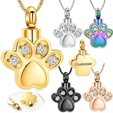 Paw Print Pet Urn Pendant Cremation Jewelry for Dog Cat Ashes Memory Necklace