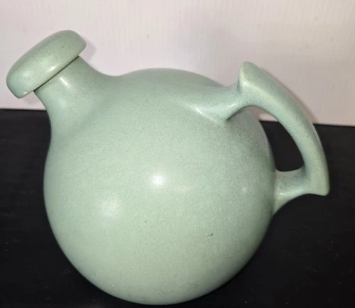 Red Wing 1930s Rum Rill Pottery Ball Pitcher Jug w/ Stopper Teal Art Deco A50