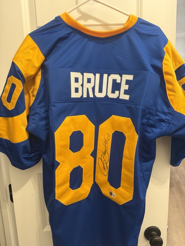 Isaac Bruce Signed Rams custom football jersey. Beckett COA