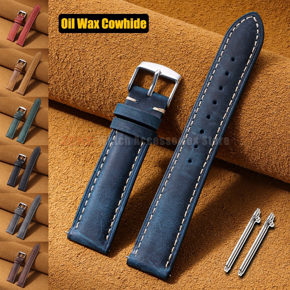 Universal Crazy Cowhide Watch Strap Quick Release Genuine Leather Band 14mm-24mm