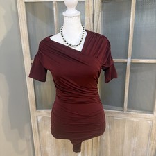 Express Body Contour Aysemmetrical Bodysuit In Black Cherry. Size Small.