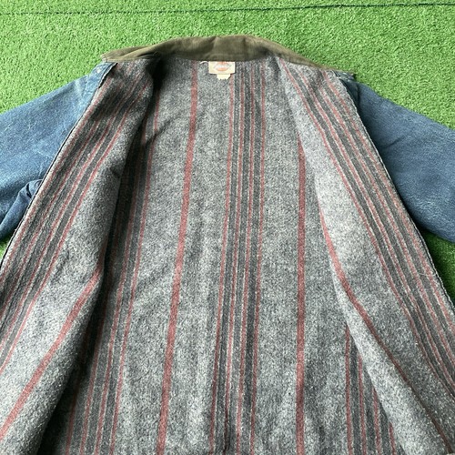 Sz L- Vintage 90’s Dickies blanket-lined denim chore coat men’s blue distressed - Picture 7 of 17