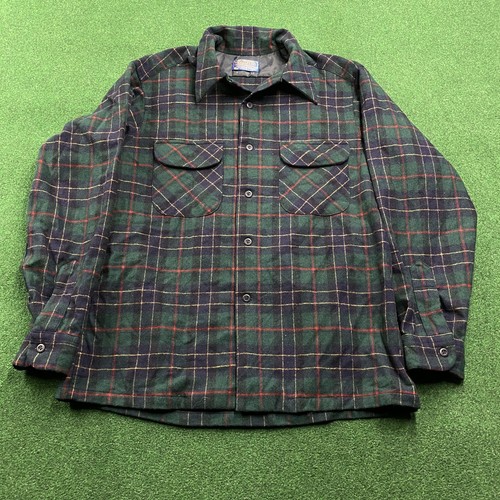 Vintage Pendleton Board Shirt Mens L Green 70S 80S Virgin Wool Flannel USA MADE