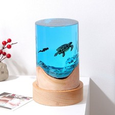 Ocean Night Light   Solid Wood  Resin Cylinder Desk Lamp