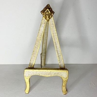 Vintage Italian Florentine Style Table Top Easel Gold Gilt White Wood 10'' x 5''