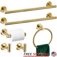 Brushed Gold Stainless Steel Bathroom Hardware Set Towel Bar Ring Holder Hook US