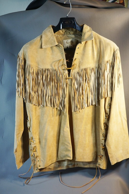Scully Boar Suede Leather Shirt with western fringe. Size Medium.