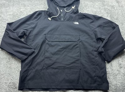 North Face Jacket Mens XXL Black Hooded Anorak 1/4 Zip Lightweight Pocket