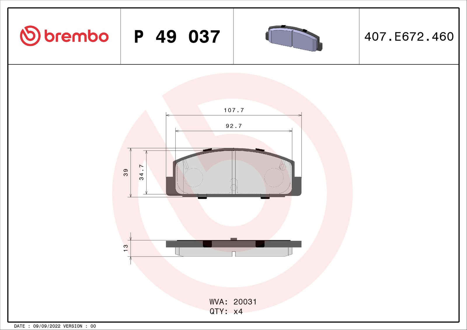 BREMBO Bremsbeläge Hinten für Mazda 626 97-02 1U062648Z 1U0N2648Z AY060MA001 - Bild 5