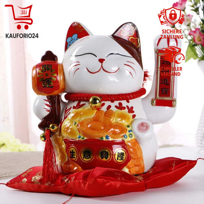 Glückskatze 10 Zoll Gold Schwenkarm Feng Shui Deko für Geschäfte Wohnzimmer