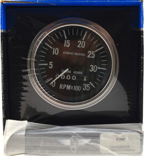 STEWART WARNER 82690 DELUXE 3-3/8" TACHOMETER W/HOURMETER 0-3,500 RPM - Picture 5 of 6